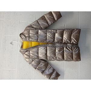 Metallic Puffer Coat with Yellow Lining and Hood
